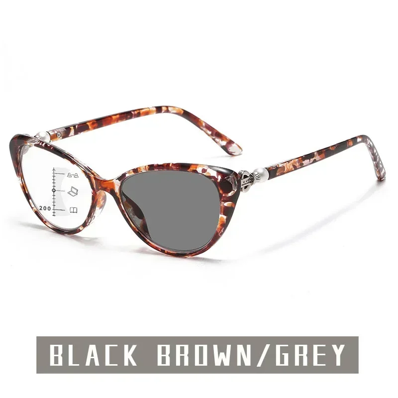 Ladies Fashion Multifocal Presbyopia Glasses Luxury Cat Eye Outdoor Anti-UV Eyeglasses Prescription Photochromic Bifocal Eyewear