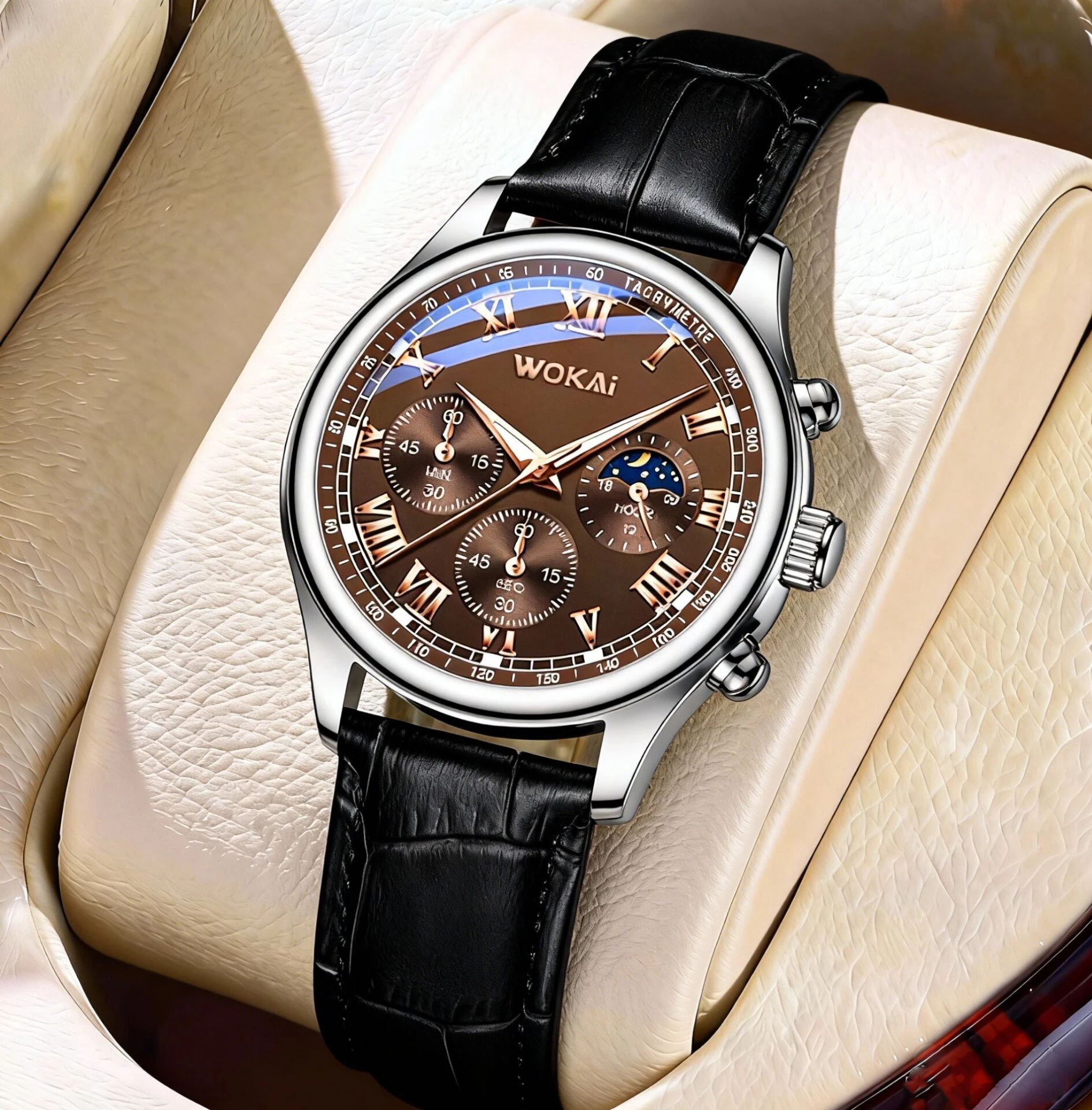 WOKAI 고품질 캐주얼 남성 벨트 쿼츠 시계 클래식 레트로 로마 간단한 스타일 비즈니스 남성 학생 전자 시계