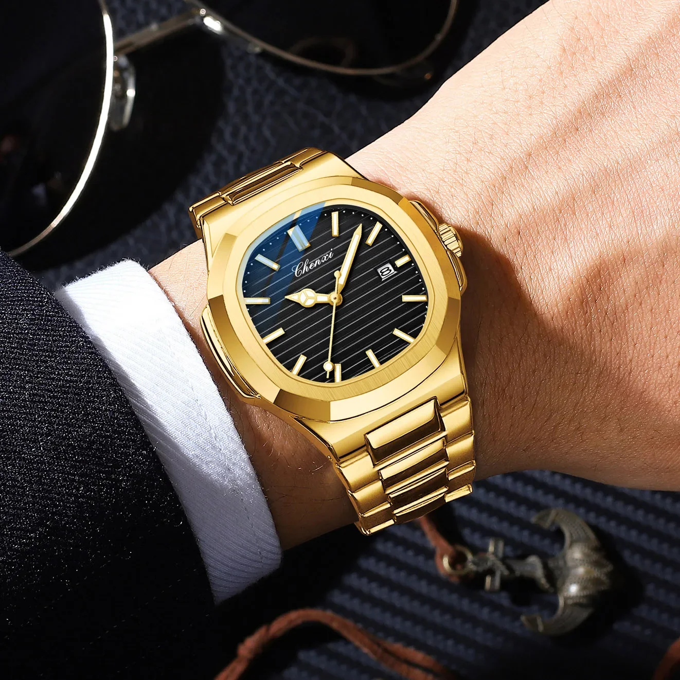 Luxury Golden Men\'s Watches Top Brand Royal Minimalism Design Calendar Waterproof Wristwatch for Men Fashion Casual Gift Clock