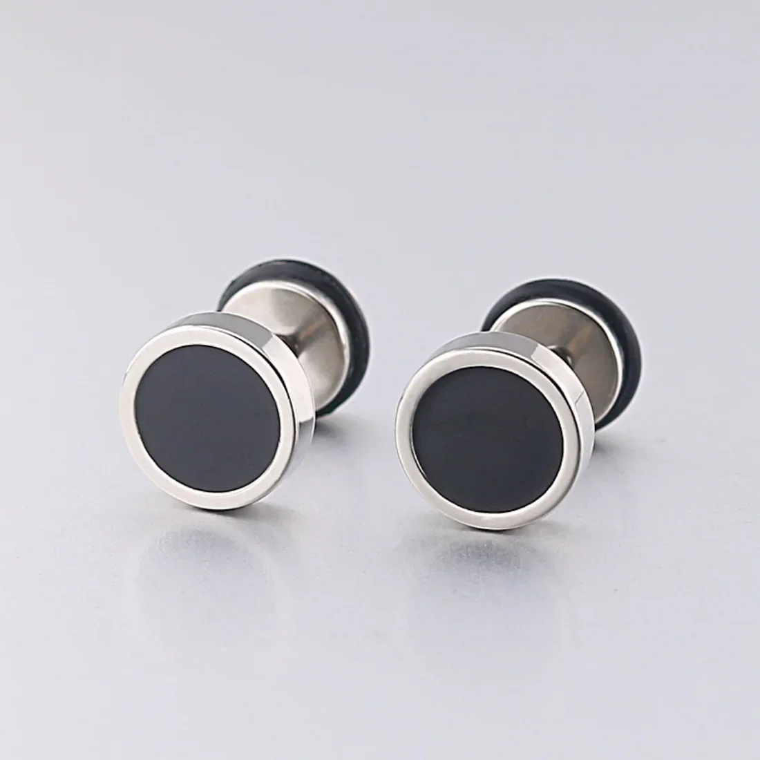 Punk Fashion Stainless Steel Stud Earrings for Men Personality Round Black Oil Drip Titanium Steel Men\'s Earings Hip Hop Jewelry