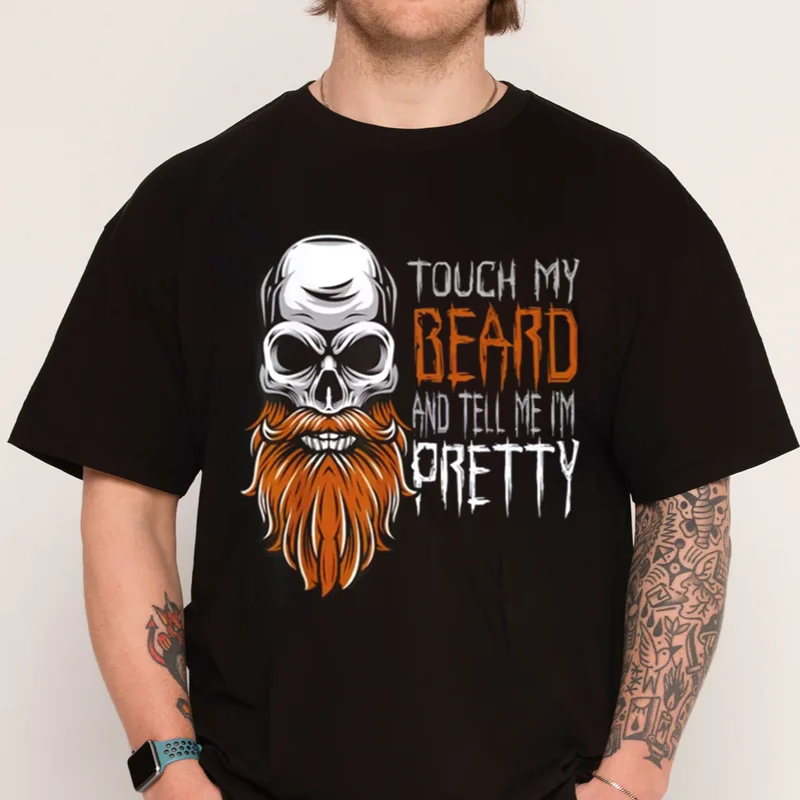 

Мотоциклетная мужская футболка Funny Touch My Beard & Tell Me I'm Pretty Skull с графическим рисунком, хлопковая футболка с коротким рукавом, мужские футболки