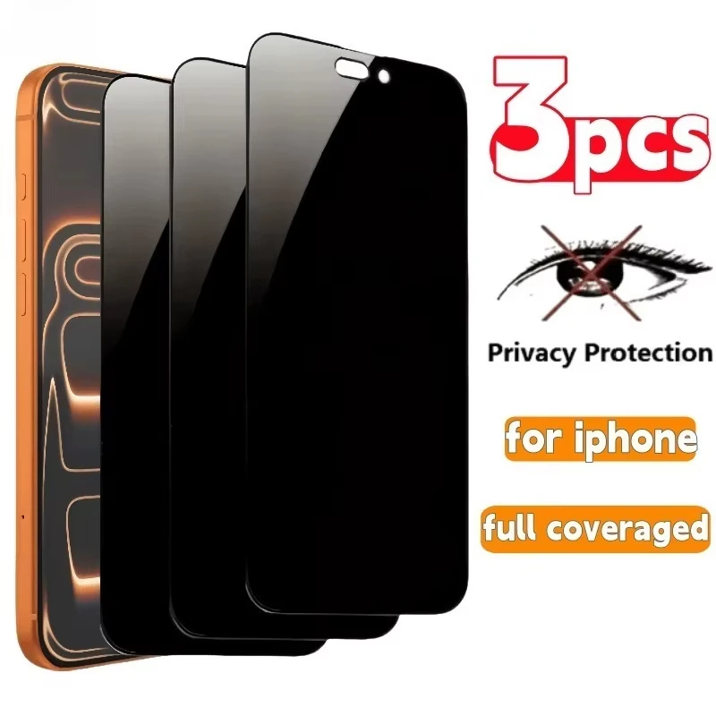 1-3 Stück Blickschutz-Panzerglas für iPhone 16 17 Pro Max Air 15 14 Plus 13 12 Mini X XS XR Anti-Spy Displayschutzfolie für iPhone 11