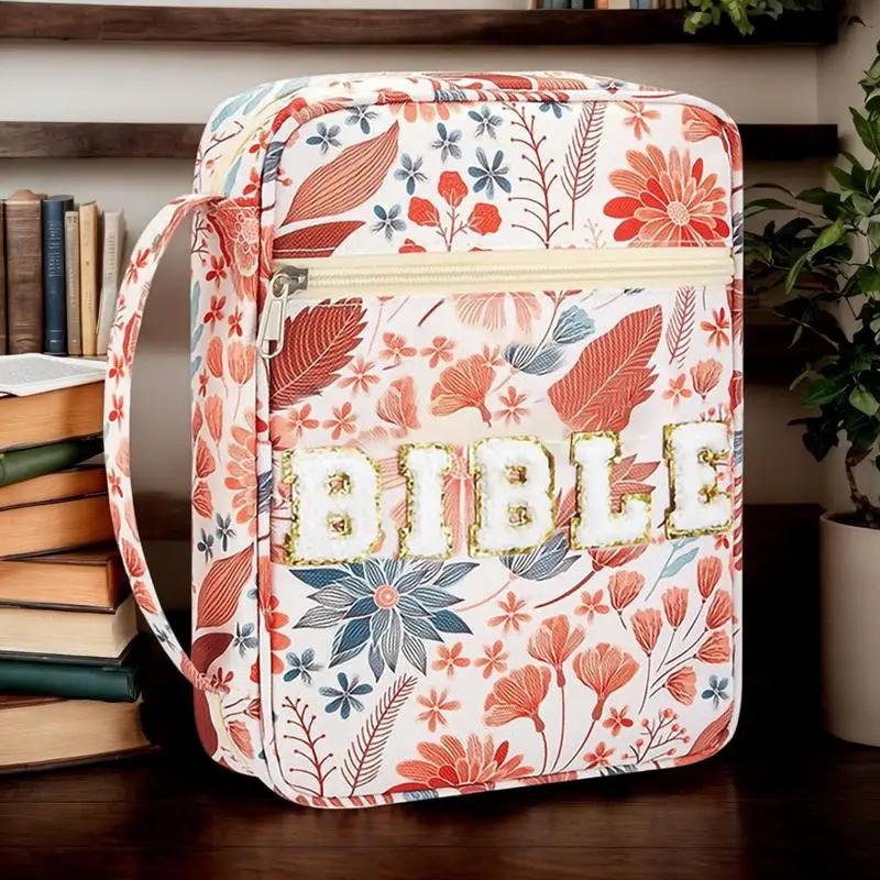 聖書バッグ女性のための聖書キャリア花収納袋大型トートジッパーポーチ収納オーガナイザー保護ポケット美的
