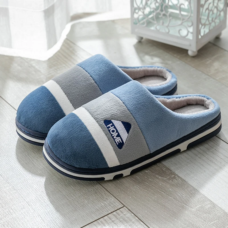شبشب شتوي رجالي - أحذية منزلية سميكة من القطيفة للاستخدام الداخلي، شرائح منزلية دافئة مبطنة بالصوف مع نعل ناعم للطقس البارد