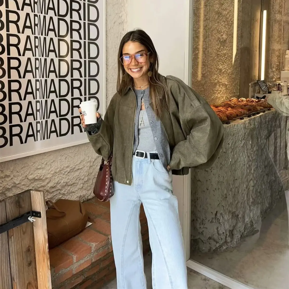 Chaqueta lisa con solapa y cremallera para mujer, abrigo Bomber de moda de manga larga para otoño e invierno, abrigos de calle Retro, chaquetas informales para mujer 2025