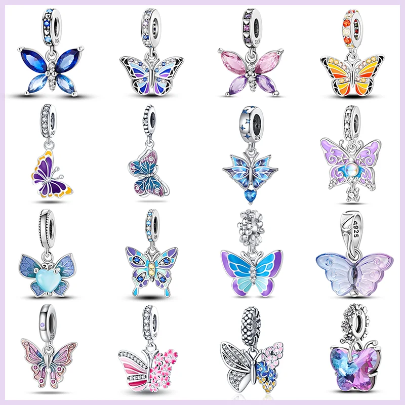 925 Sterling Silver Fashion Glowing Colorful Butterfly Charms Beads Suitable for Pandora Original Bracelet DIY Jewelry Gift