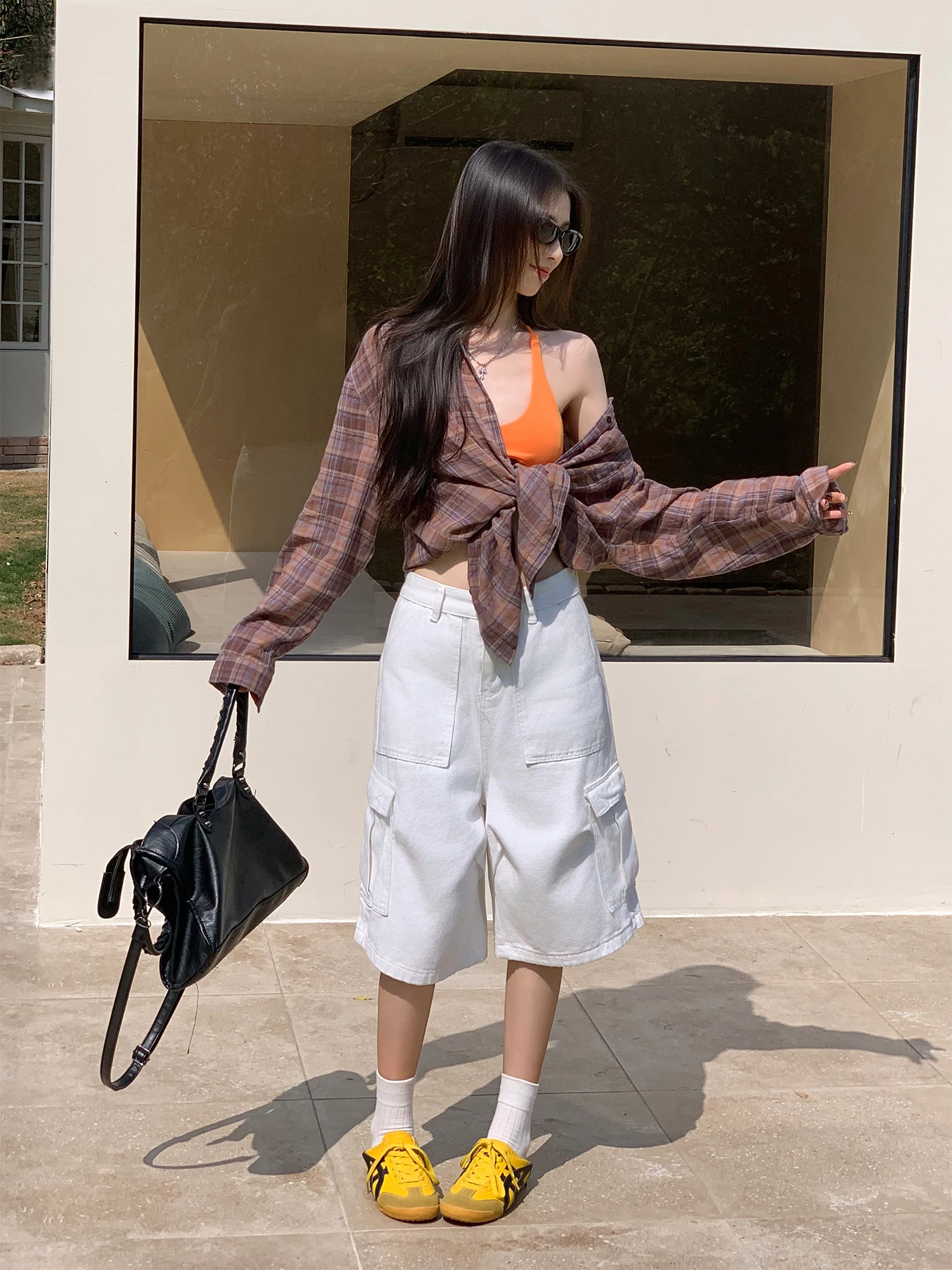 

Nuomici White Wide Leg Straight Cut Jeans orts Women's Casual Comfortable Cotton Pants High Waist Spring Summer Faion