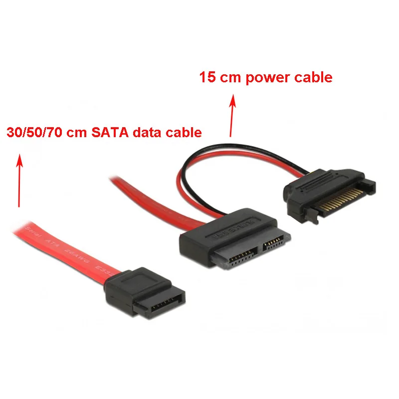 

Тонкий кабель SATA female SATA 7 pin + SATA 15 pin 5 V, 50 см, используется для подключения устройств с тонким SATA портом, приводами CD/DVD.