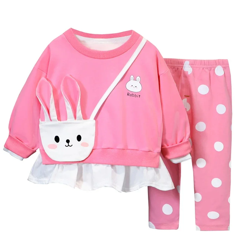 Baby Girls Clothing Sets Spring Autumn Children Cartoon Rabbit T Shirt Pants Toddler Infant Outdoor Kids Vacation Outfit