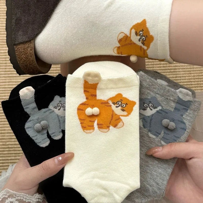 1/3 أزواج مضحك القط بعقب البيض الجوارب النساء الكرتون القط القطن مزيج منتصف جوارب أنبوبية لطيف الحيوان طباعة الجدة طاقم جوارب الجوارب #1