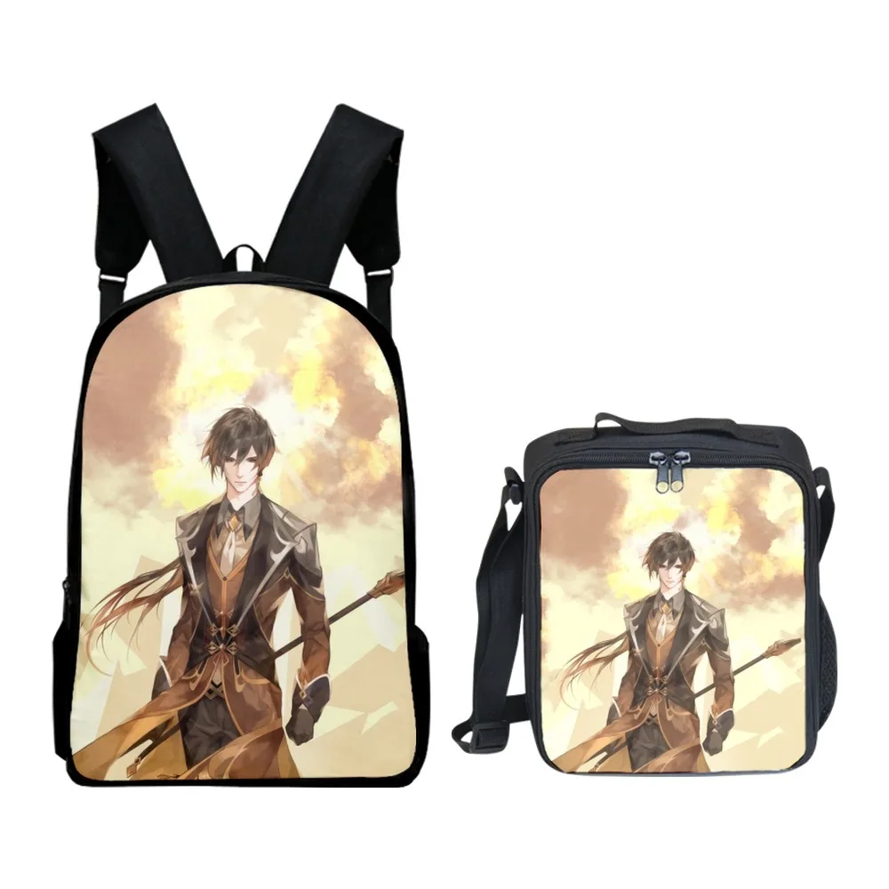Classic Popular Funny Anime Game Genshin Impact 3D Print 2pcs/Set pupil School Bags Laptop Daypack Backpack Lunch bag