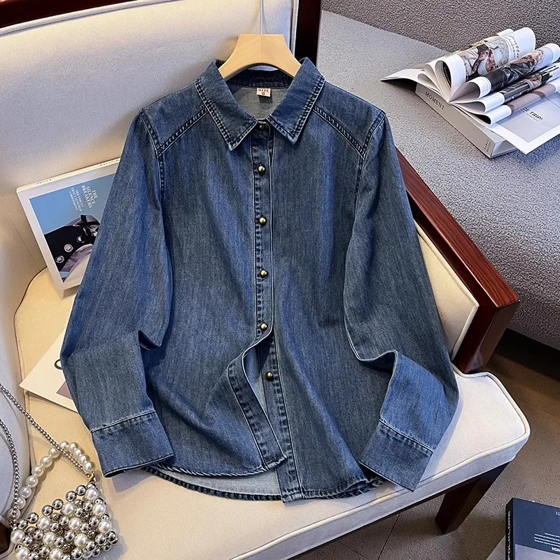 

Джинсовая рубашка женская весна-лето 2026, новая корейская свободная однобортная куртка, женская рубашка с длинным рукавом, джинсовая рубашка-топ для женщин