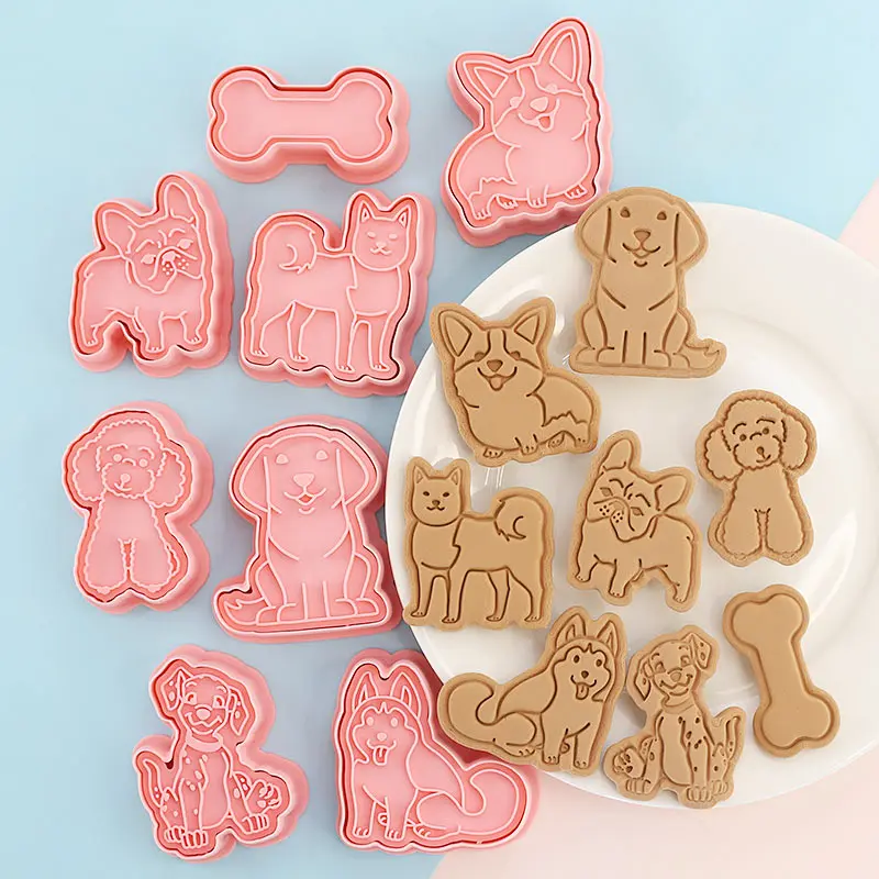 8Pcs/set 3D Dog Bakeware Cookie Mold Biscuit Mold DIY Cartoon Press Baking Mold Birthday Cookie Tools Gift Cake Decorating Tools