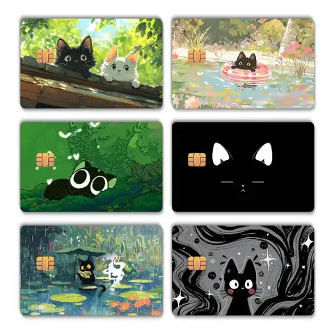 Cute Black Cat Card Stickers Sticker Skin Film Cover For Small Chip Credit Debit Card Bus Card HT12