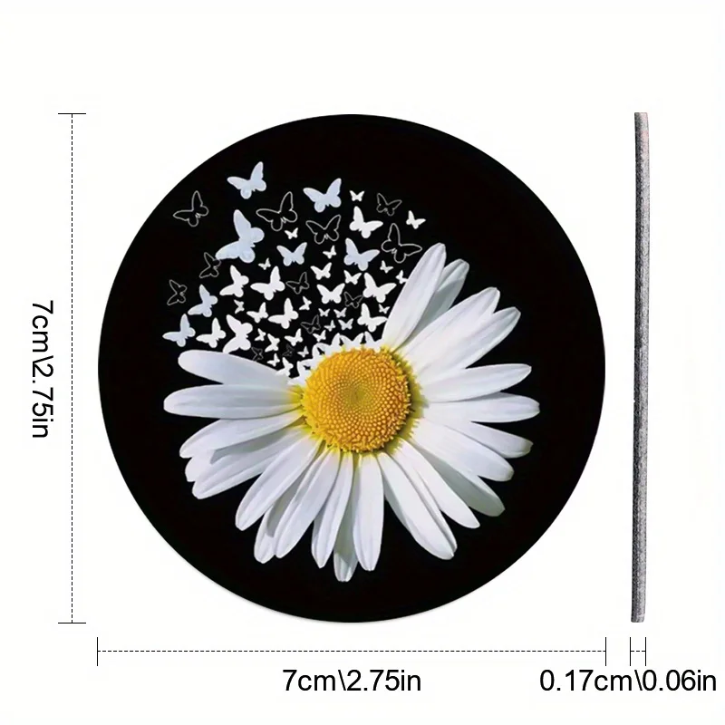 2PCS Car coaster, car water cup insulation pad, high-definition printed creative daisy pattern circular anti slip pad