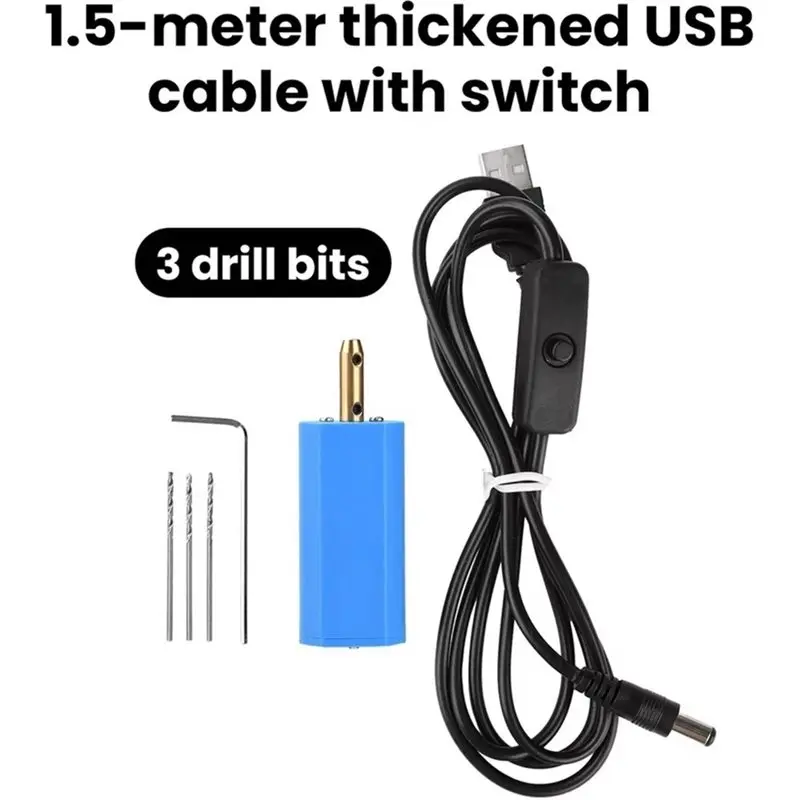 FYBL-Miniature USB Drill 10000 RPM High Speed 5V Rotary Tool For DIY Wood Plastic Drilling With 1.5M Cable 3/6 Drill Bits