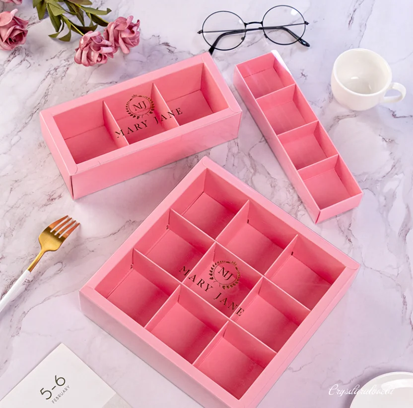 10pc Pink Macaron Packaging Box High-End French Biscuit Candy Carton Window Open Pet Transparent 3/4/9 Grain Baking Drawer Type