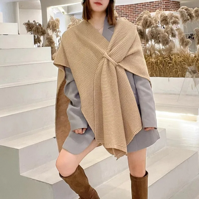 Women's Knit Large Shawl Faux Cashmere Warm Office Cape Shoulder Wrap Scarf For Air Conditioned Room