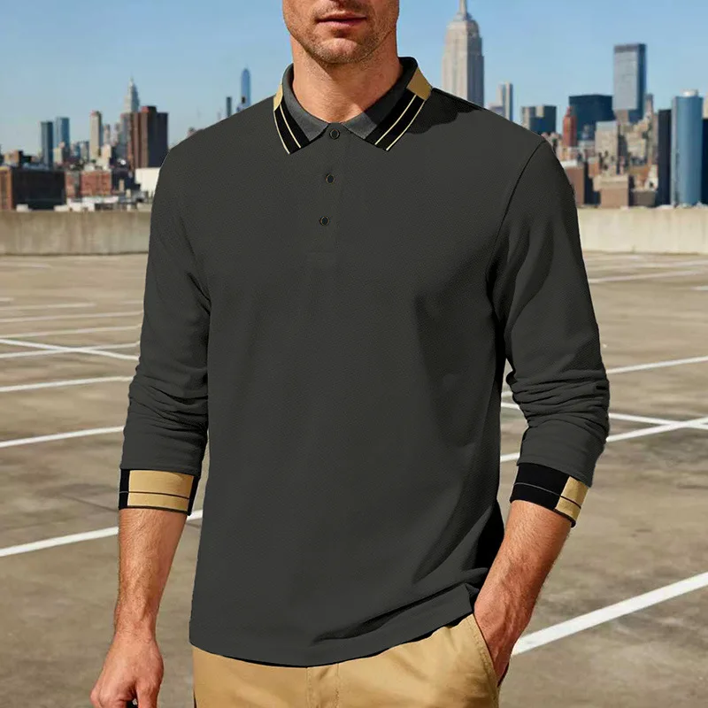 Cross-border Autumn New Products Loose Men's Casual Jacquard Polo Shirt Golf Long-sleeved Polo Shirt
