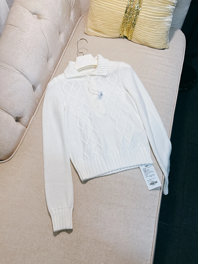 

High-End Camere Knitted Ne Sweater Twisted Flower ort Sle White Spring Faionable Slim Fit College Student