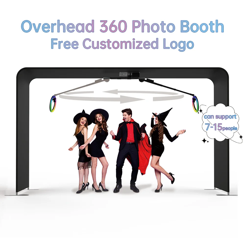 

Overhead 360 Spinner Vhotobooth for Wedding Party 13ft 10ft 360 Manual Rotating Photo Booth Support 1-15ppl Video Booth