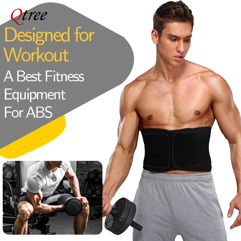 Qtree Men Waist Trainer Weight Loss Belt Slimming Body Shaper Workout Fat Burning Corset Sauna Sweat Wrap Fitness Trimmer Strap