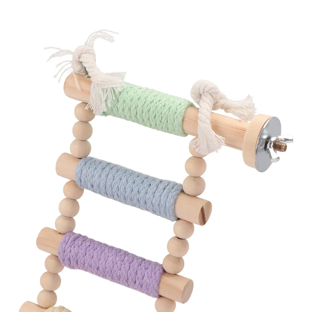 5/8/10 Steps Bird Cotton Rope Ladder Hanging Funny Grinding Stick Parrot Climbing Chew-Proof Colorful Bird Cage Decoration