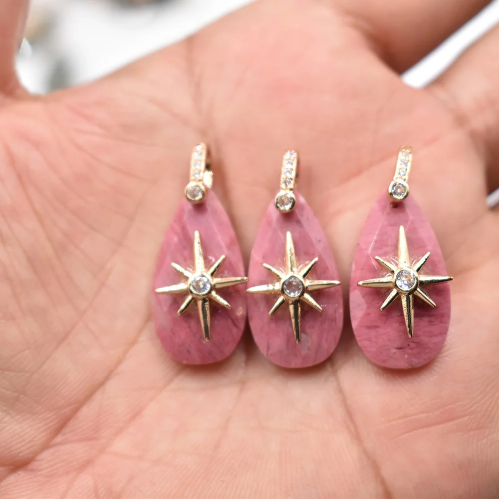 Großhandel 8 Stück/Set 14x25mm Wassertropfenform facettiert geschnitten Modische Natürliche Labradorit Starburst Halsketten-Anhänger Schmuck – Detail 5