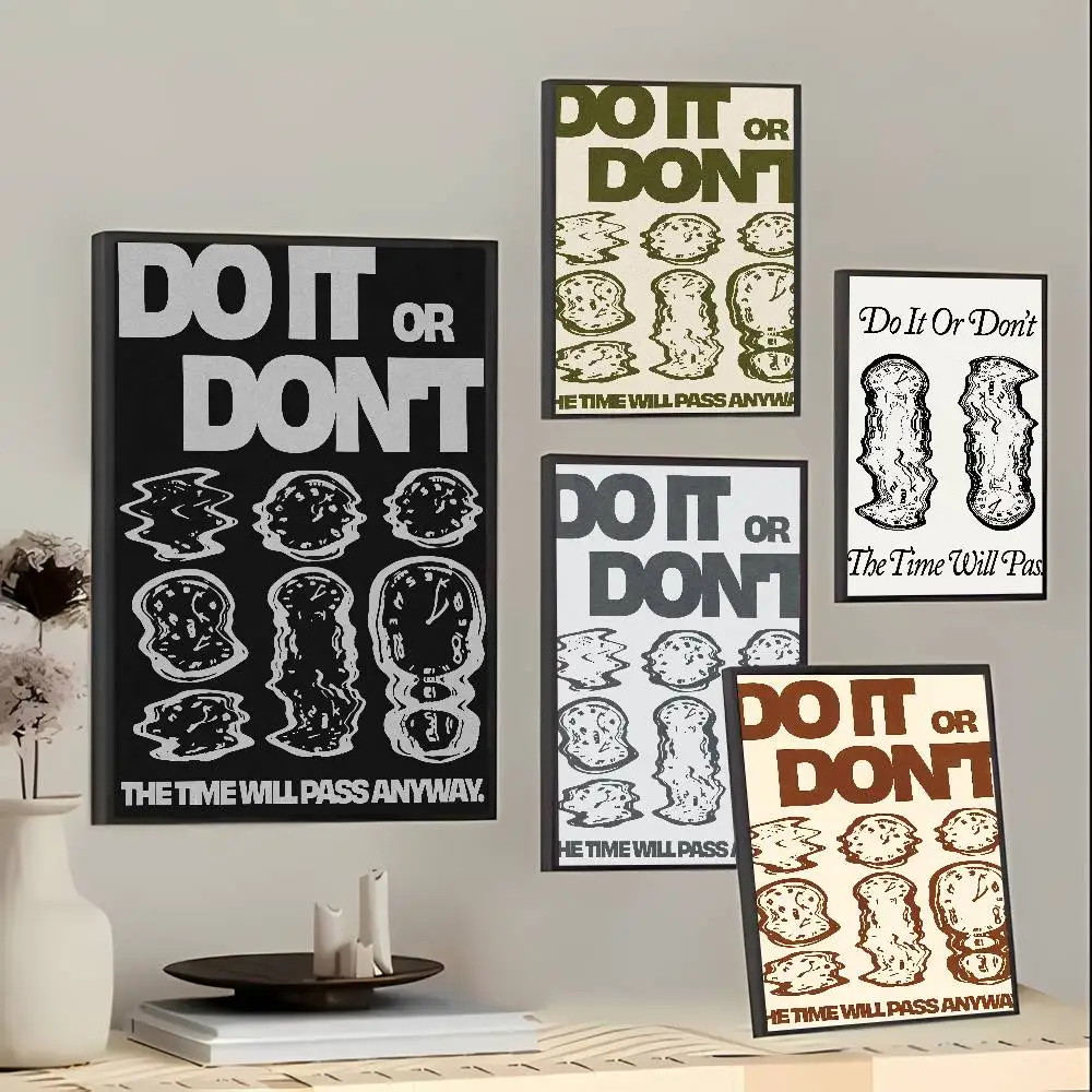 Do It Or Don't The Time Will Pass Anyway Poster Melting Clock Motivational Quote Retro Aesthetic Canvas Home Office Wall Decor