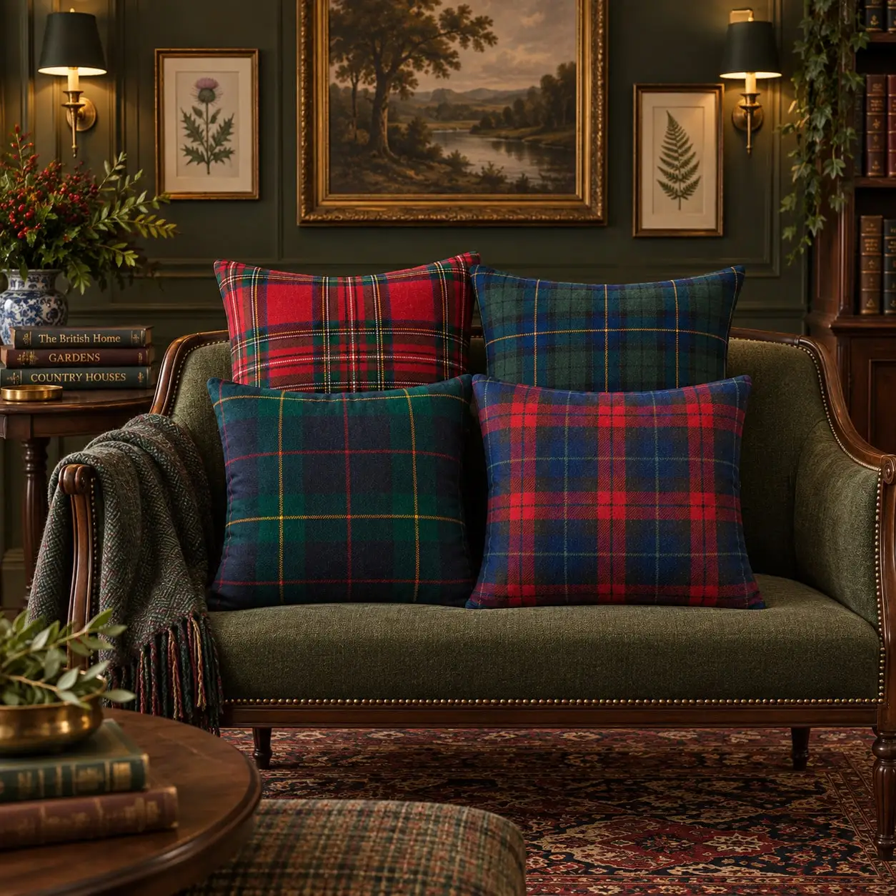Luxury Tartan Plaid Throw Pillow Covers, Dark Academia Fall Christmas Decorative Cushion Cases, Rich Classic Check Pillowcases For Sofa Living Room Bedroom Farmhouse Home Decor, Vintage Rustic Preppy Holiday Party Decor, Cozy Autumn Winter Decoration