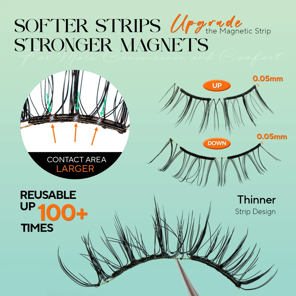 VYRILA Pestañas Magnéticas Suaves Sin Pegamento Reutilizables Aspecto Natural 3D Fáciles de Aplicar Kit de Pestañas Magnéticas para Maquillaje de Ojos 3