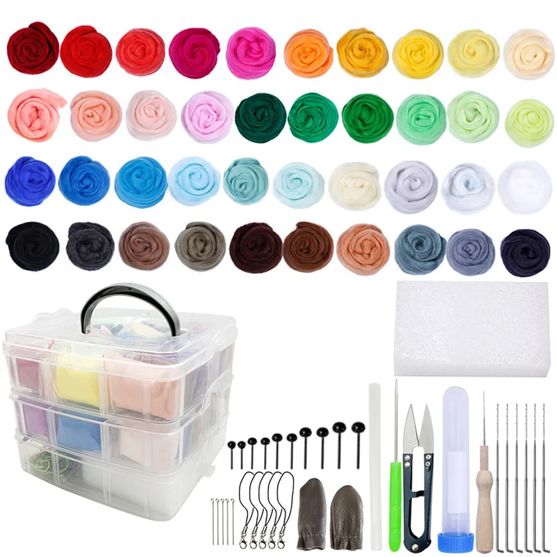 40 Color Needle Felting  Kit Basic Wool Felting Tools Handmade Felt Needle Set DIY Wool Felting Fabric Materials Accessories