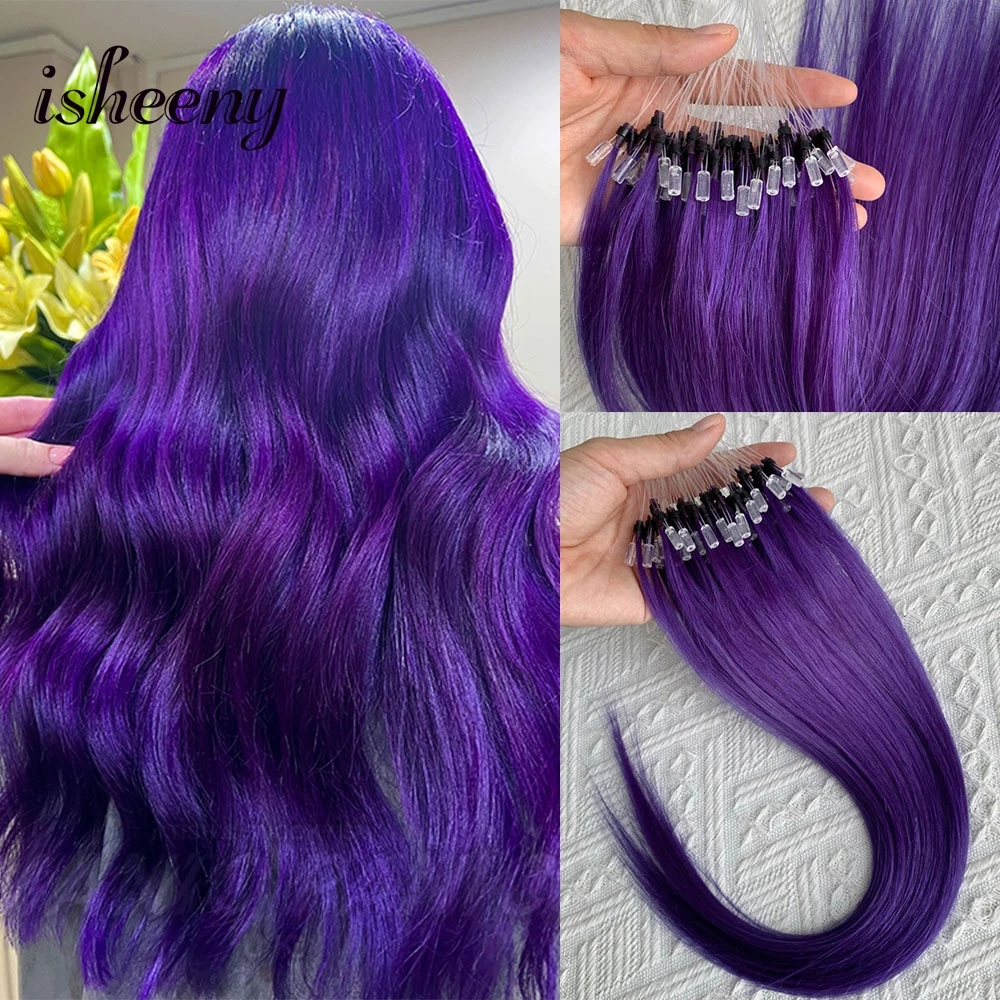 Micro Loop Ring Link Hair 100% Human Hair Extensions Real Remy Fancy Color 12-20 Inches Straight Purple Hair Extensions Isheeny