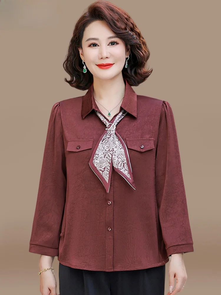 

Модный весенний комплект для женщин старшего возраста: элегантный свободный крой, длинный рукав, воротник, корейский стиль, две части