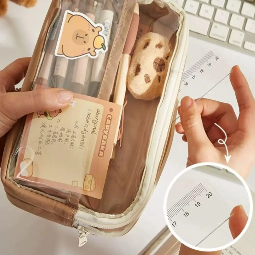 Capybara Doll Pencil Case Waterproof Pencil Case Set with Capybara Doll Stickers Multi-level Compartments Spacious for School