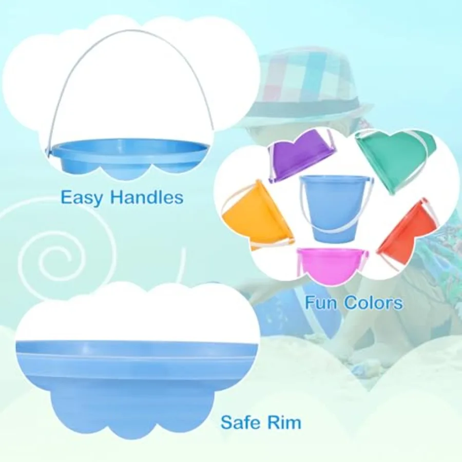 Cubo de playa de arena de 5 pulgadas con palas, cubo de agua para diversión en la playa, gran accesorio para fiesta de verano (24 cubos + 24 palas)