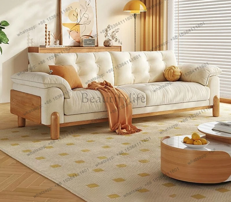 Simple solid wood fabric sofa Nordic sofa cloud home straight row small apartment