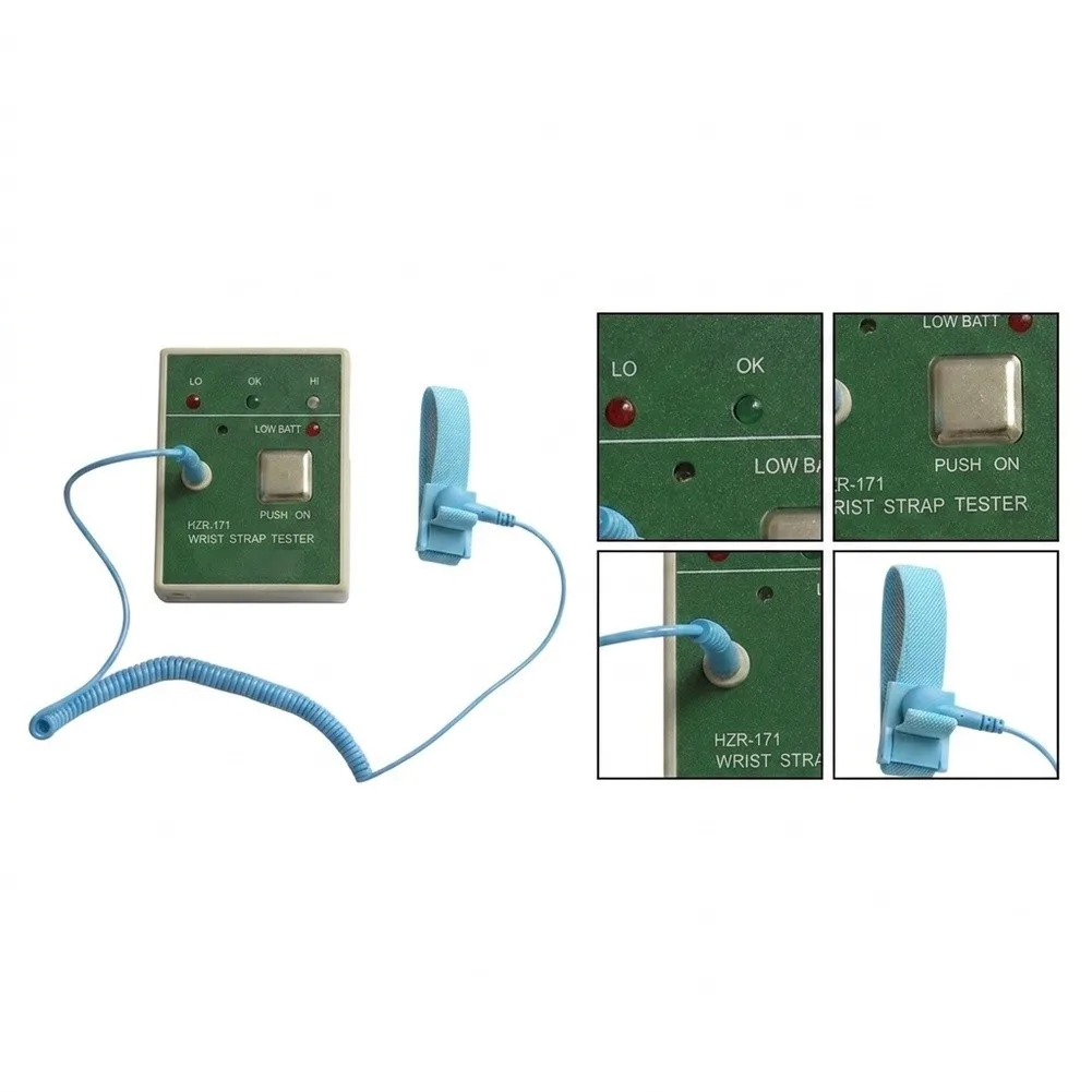 Antistatic Wristband Tester HZR-171 Wired Grounding for ESD-Safe Environments with LED Indicators and Audible Alarm