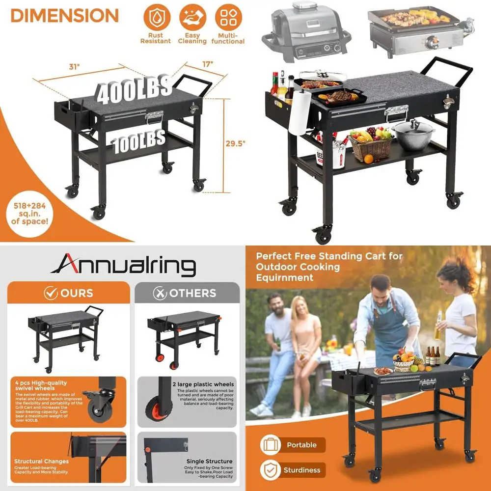 

Folding Outdoor Grill Table with Wheels, Stable and Spacious, 31x17 for Blackstone Griddle 17/22 and Ninja Woodfire