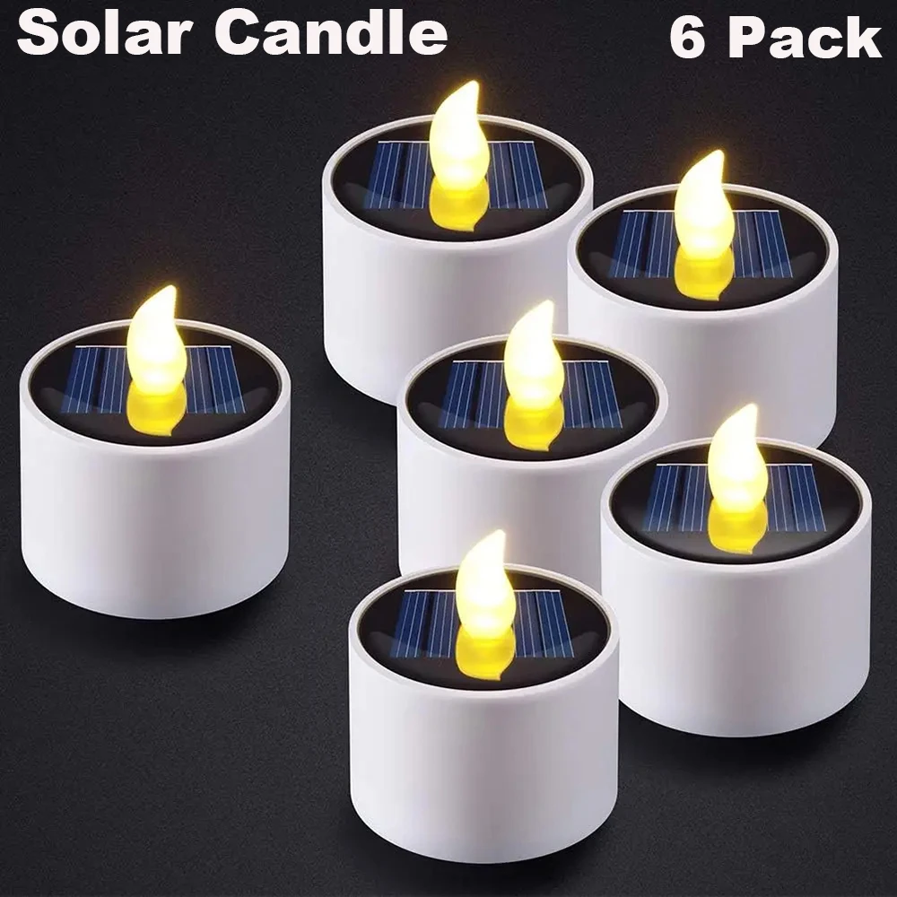 6PCS Solar Tea Light LED Candles Outdoor Waterproof Flameless Solar Tea Lights Rechargeable Candles for Party Garden Home Deco