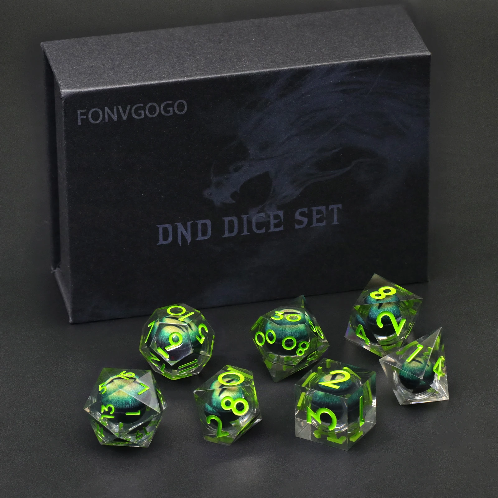 Resin Sharp Edge DND Dice Set ZHOORQI Polyhedral Dice for Dungeon and Dragon Role-Play Game yahtzee RPG Dice Green