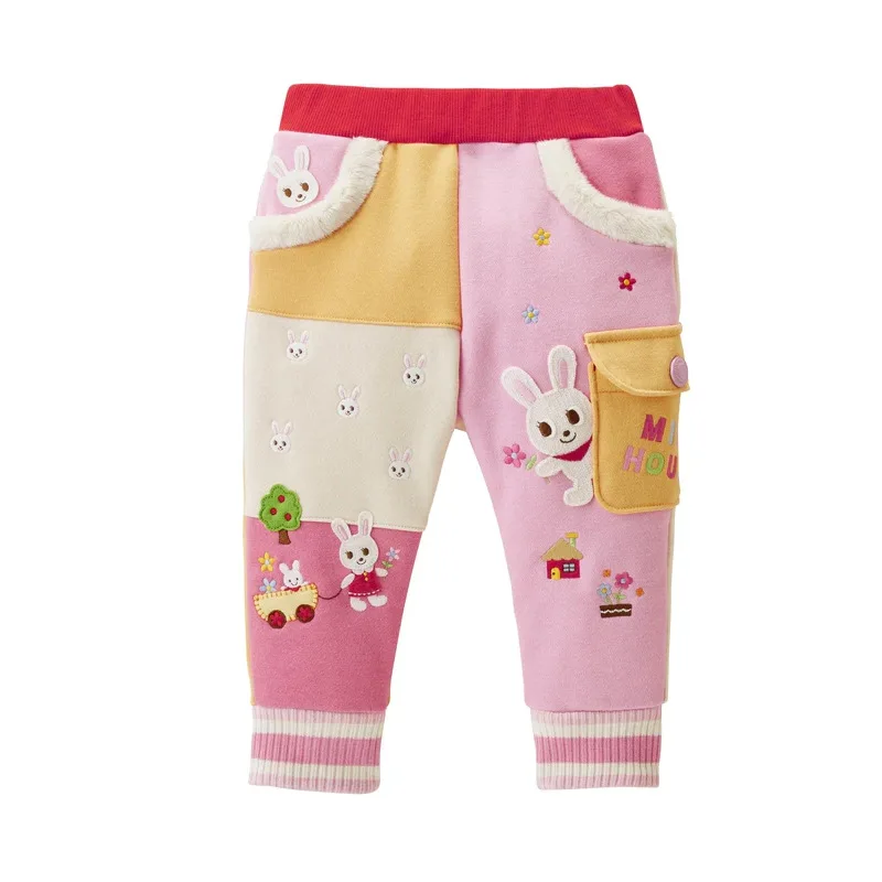 Boy\'s Clothes Set Autumn and Winter New Girls Cartoon Bear Cute Bunny Badge Spliced Sweatshirt Sweatpants New Year\'s Dress