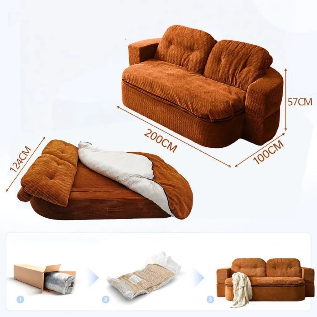 Corduroy Convertible Compressed Sofa Bed, Armrest Double Sleeping Couch, Leisure Furniture for Small Bedroom Living Room Home