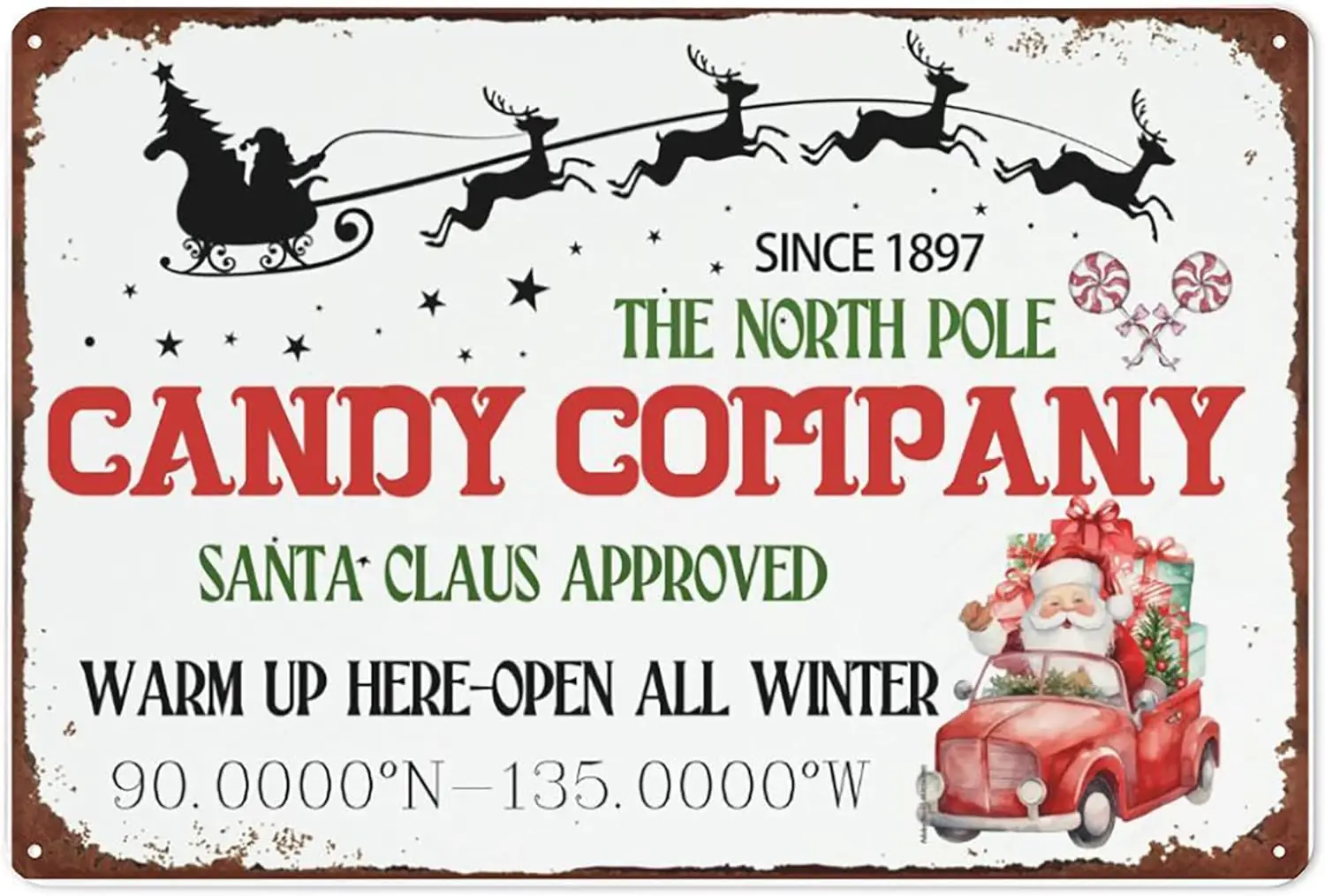 North Pole Candy Company Metal Sign Christmas Vintage Decor for Kitchen Cafe Bar Homerestaurant Farm Wall Decor Plaque 8x12 inch