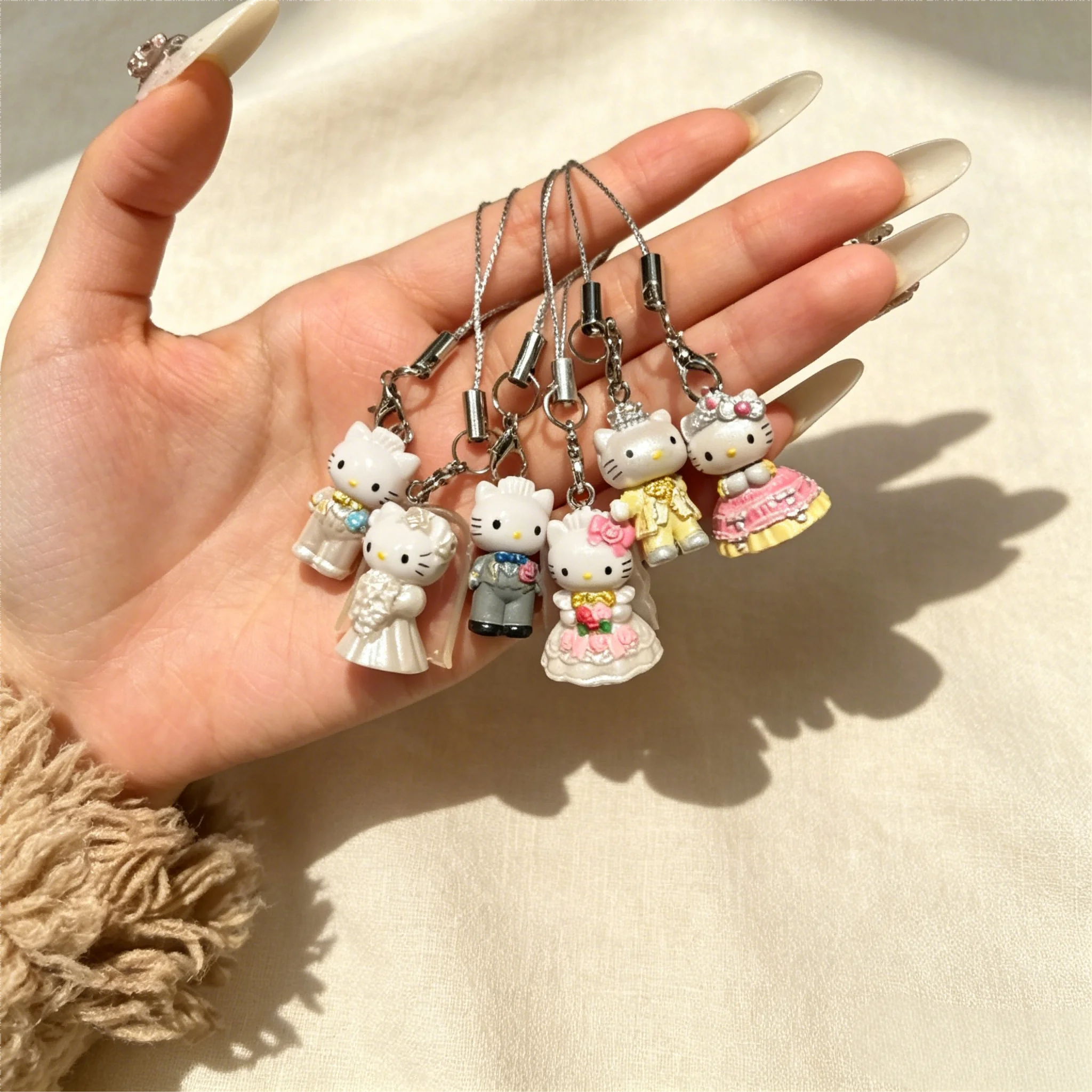 2Pcs Hello Kitty Cat Keyring Portable Phone Pendant Romantic Wedding Companion Ornament Sweet Couple Matching Gift