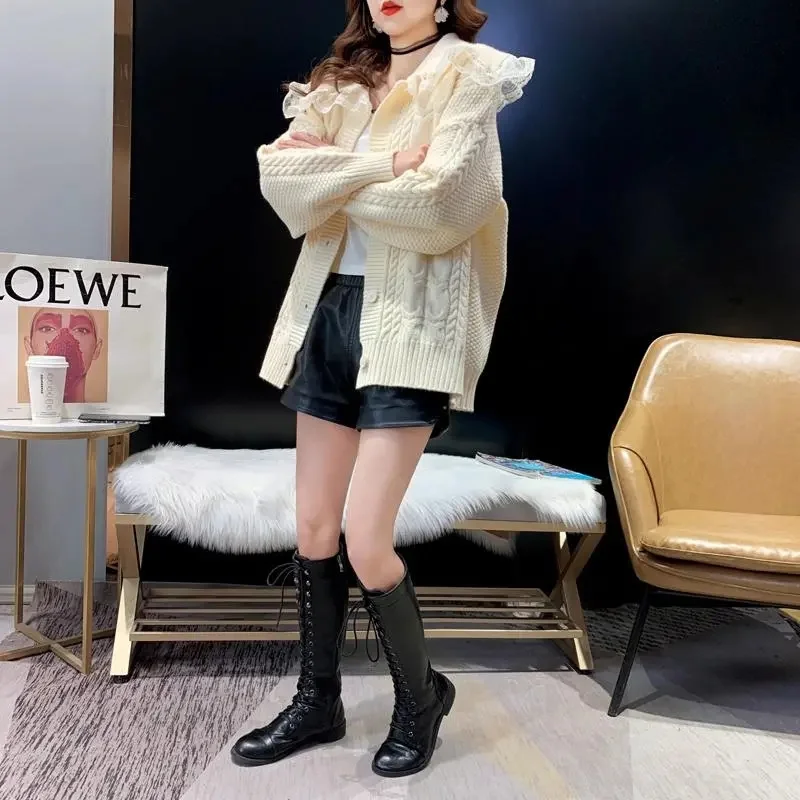 2023 New Versatile Autumn Winter New Doll Neck Sweater Coat Women\'s Loose Versatile Korean Version Lazy Fashion Knitted Cardigan