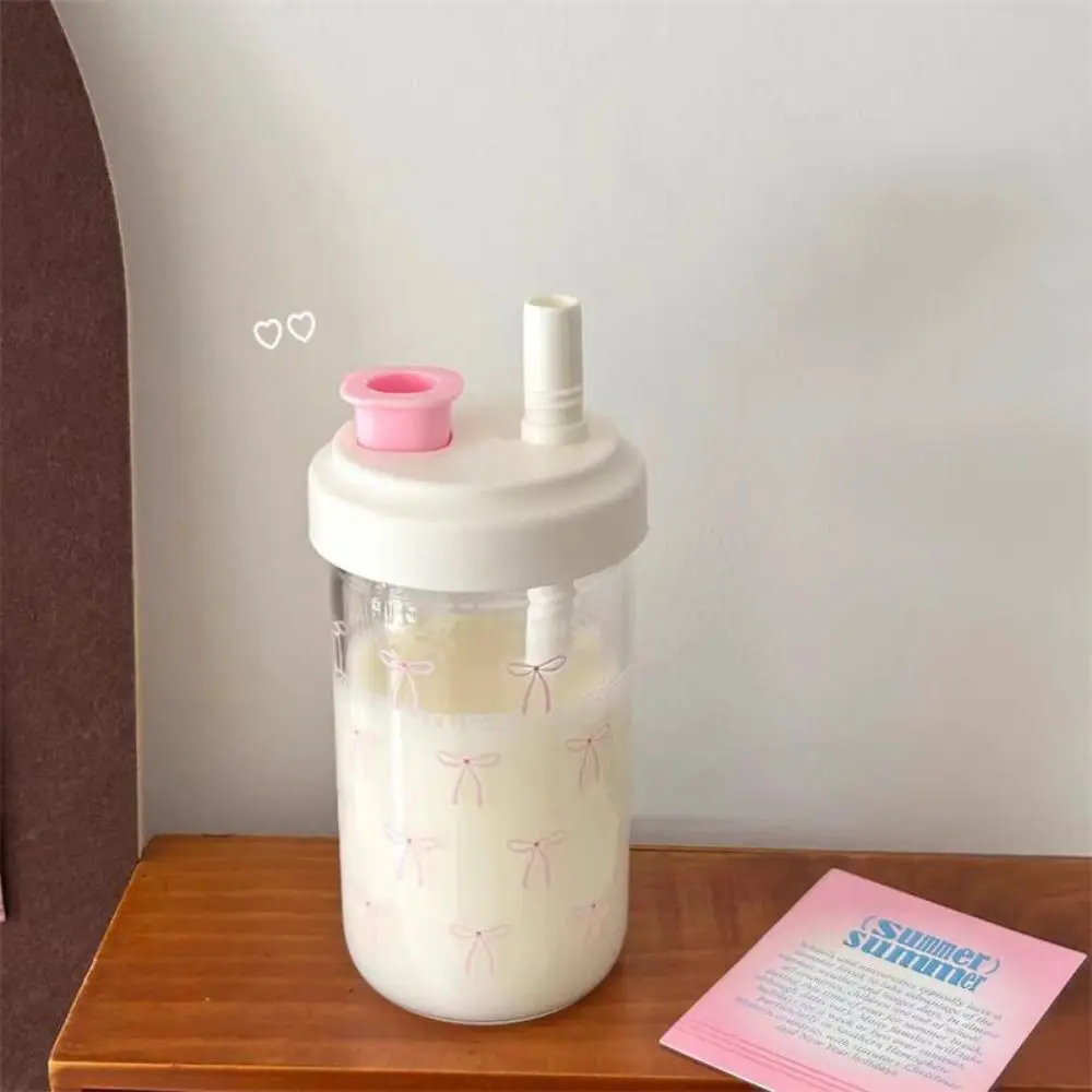 

Gift Cute Design Pink Bow Straw Water Bottle Clear Portable Bubble Tea Cup Leak Proof BPA Free Coffee Cup Outdoor Use