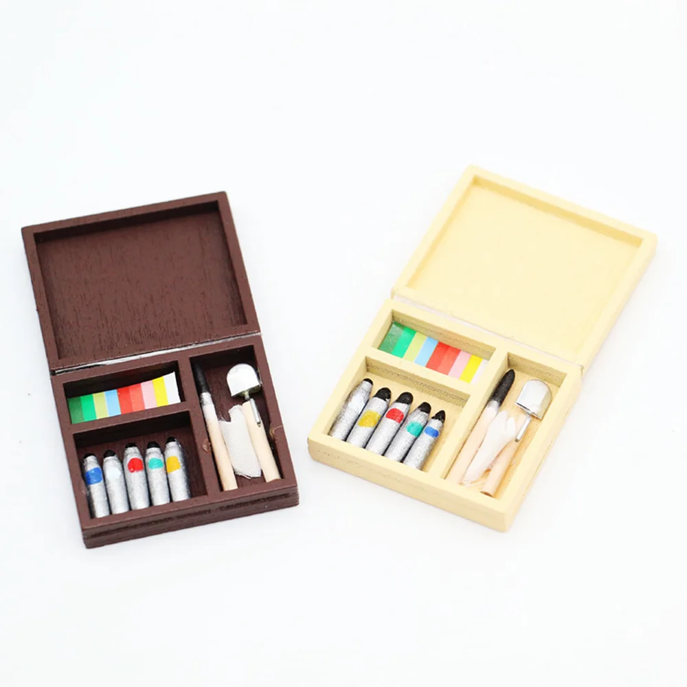 Chzimade Miniature Pigment Box Paintbox Painting Art Tool Model Set Room Home Ornament Dollhouse Accessories Doll House Decor