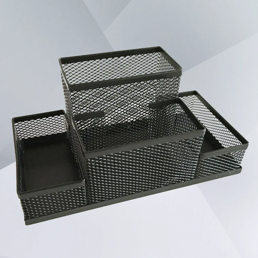 Metal Mesh Table Organizer Desktop Container Pen Holder Storage Case Office Supplies (Black) compartment desk organizer