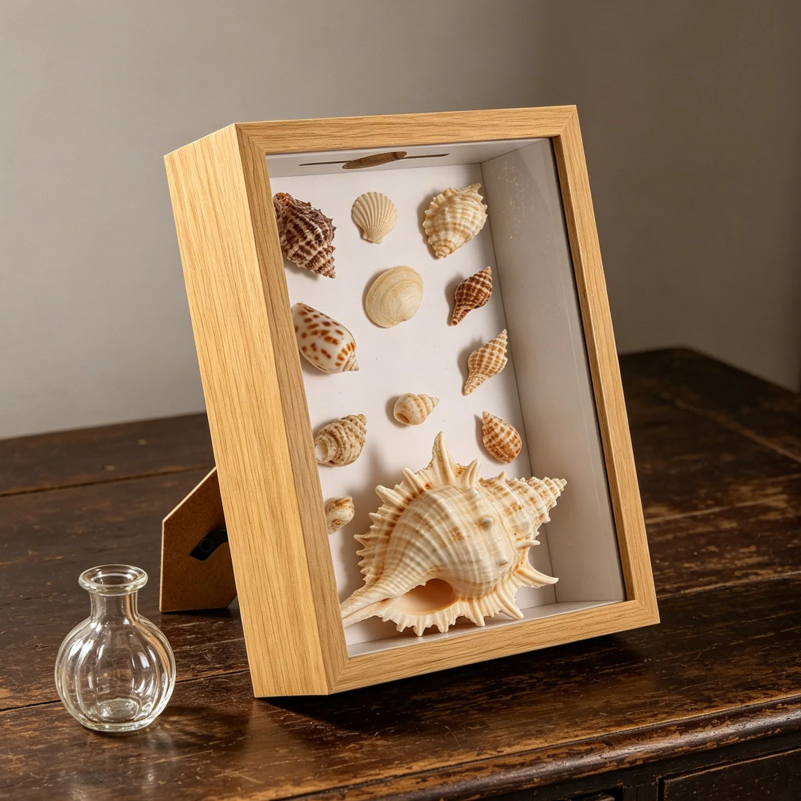 Shell Shadow Box Frame Rustic Wooden Hollow Specimen Display Box 10.6x8.6 Deep Shadowbox Frame Storage for Sea Shell Collection